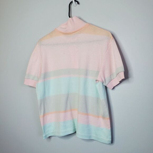 Jantzen L Pastel Pink Blue Polo Shirt Colorblock Striped Easter Spring - Picture 2 of 9